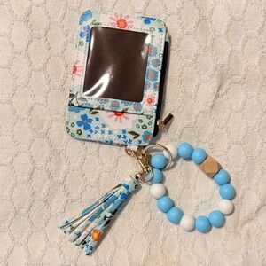 Floral Card Holder with Beaded Keychain Wristlet